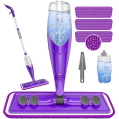 Papclean mitrais izsmidzināms mops grīdu tīrīšanai - grīdas tīrīšanas mops ar 22oz uzpildāmu pudeli, 3 mazgājamiem spilventiņiem, plakano putekļu slotiņu, mikrošķiedras mopa komplekts mitrai un sausai tīrīšanai