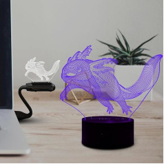 Fincoly Axolotl dāvanu gaisma, 3D efekta iluziju nakts gaisma ar tālvadības pulti, 16 krāsas, aptumšojama, naktslampiņa bērniem, USB baterijas, uzlādējama, dzimšanas dienas ideja bērniem, zēniem