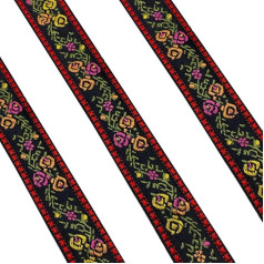 CABODYALS Aptuveni 50 jardi 1 cm melns sarkans žakarda lentes ziedu raksts Vintage neilona etniskās izšuvumi Boho lentes austas mežģīnes apdares ziedu audums šūšanai amatniecība auduma DIY rotājumu