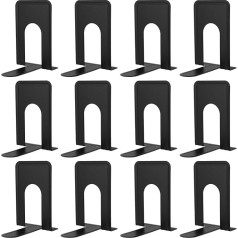 YUENPUN 12 Stück 6 Paar robuste Metall-Buchstützen, schwarze Metall-Buchstützen, Buchstützen, robuste Buchstützen für Regale, Buchstützen, robuste rutschfeste Unterseite für Büro, Zuhause, Schule,