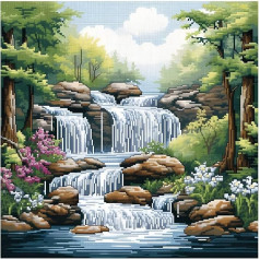 Izšūšanas komplekts krustdūrienam Cukol Cukol, Iepriekš iespiests Stream Landscape, Izšūšanas veidnes, Izšūšanas bildes, Iepriekš iespiests izšūšanas komplekts krustdūrienam, Izšūšanas komplekts, Izšūšanas komplekts, Izšūšanas kom