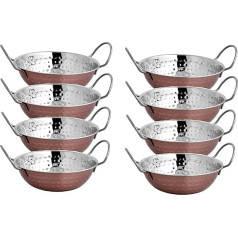 Evokk Indijas vara karahi trauki Dārzeņu vakariņas Tradicionālā Balti bļoda ar rokturi Indijas pārtikas Indijas restorāns 17 cm diametrs 8 gab. iepakojums