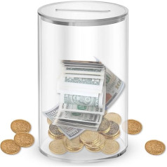 Akrila naudas kaste Caurspīdīga naudas kaste cilindra naudas kaste ar vāku Skaidra naudas kaste Piggy Bank pieaugušajiem vai bērniem naudas kaste Akrila naudas kaste Akrila naudas kaste