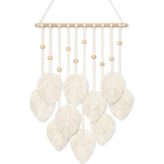 UXORSN Macrame Wall Hanging White Leaf Tassel Tapestry Boho šiks sienas apdare roku darbs austas kokvilnas virves gobelēns estētiska bohēmiskā sienu māksla guļamistabai dzīvojamā istaba birojam mājās