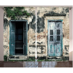 ABAKUHAUS Rustic Rustic aizkaru durvis Old Rock House guļamistabas aizkars ar cilpām un āķīšiem, 280 x 260 cm, pelēks, zilganzaļš