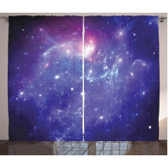 ABAKUHAUS Nebula Rustic aizkars, Piena ceļa zvaigznes, universāls līmlentes aizkars ar cilpām un āķīšiem, 280 x 260 cm, violets, dzīvojamā istaba