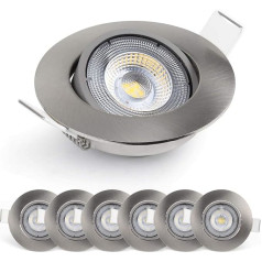EMOS LED iebūvēts prožektors 230 V, 5 W / 450 lm, 50° pagrieziena leņķis, neitrāli balta 4000 K, iebūvēts prožektors, plakana 68 mm cauruma izmērs, 6 LED prožektoru komplekts, 230 V, apaļš (krāsa - matēts sudraba)