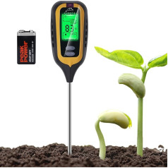 pH augsnes tests, mitruma mērītājs augiem, augsnes mitruma mērītājs 4-in-1 mitruma/temperatūras/gaismas/pH vērtības mērītājs, dārzkopībai, zālienam, telpaugiem (ar akumulatoru) (melns) (melns)