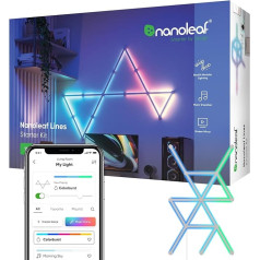 Nanoleaf Lines 60 grādu starta komplekts, 15 viedās LED RGBW gaismas lentes - modulāra WLAN 16 miljonu krāsu sienas gaisma iekštelpās, mūzikas un ekrāna sinhronizācija, darbojas ar Alexa Google Apple, dekorēšanai un spēlēm