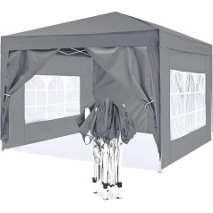 ISE 3 x 3 m dārza lapene Marquee Gazebo Alumīnija saliekamā lieljaudas ūdensizturīga lapene ar 4 sānu sienām dārzam, ballītei, kempingam, festivālam, alum - UV50+ (pelēka)