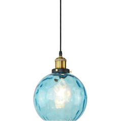 EKSED Modern Waves Round Glass Ball Pendant Light - viļņota abažūra ar misiņa piekariņu virtuves salai un ēdamistabai (gaiši zila, 20 cm)