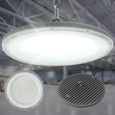 Blivrig 200 W 24000 LM LED UFO iekštelpu prožektors rūpnieciskai 230 V lampai, rūpnieciskie piekaramie gaismekļi 6500 K Cool White, IP65 ūdensizturīgs, 144 LED piekaramie gaismekļi iekštelpām rūpnīcās, birojos, futbolā