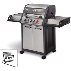 Enders Monroe Pro 3 SIK gāzes grila komplekts, ieskaitot gaļas termometru BBQ gāzes grils 3 degļi Nerūsējošā tērauda sānu degļi Turbo zona optimālai karstuma apstrādei Viegli tīrāms gāzes grils