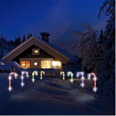 Uonlytech 8 x Solar Candy Cane Lights Ūdensizturīgs Candy Cane Landscape Lights Dekoratīvie Pathway Marker Lights festivāla Ziemassvētku āra pagalms