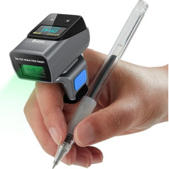 Eyoyo portatīvais Bluetooth gredzena svītrkodu skeneris ar displeju: Bezvadu mini svītrkodu skeneris ar bezvadu tehnoloģiju, kas saderīgs ar iPad, iPhone un Android ierīcēm. Tātad