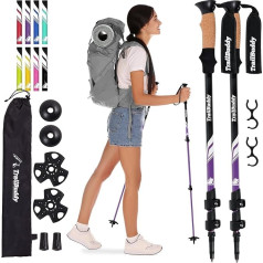 TrailBuddy pastaigu nūjas - teleskopiskās pārgājienu nūjas vīriešiem un sievietēm - 62-137 cm - īpaši vieglas treka nūjas no 7075 alumīnija - 1 pāris (Plūmju)