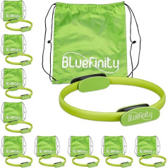 Bluefinity 10 x Pilates riņķis ar vingrinājumiem, dubults rokturis, polsterēts, pretestības riņķis, joga, stikla šķiedra, fitnesa riņķis, diametrs 37 cm, zaļš