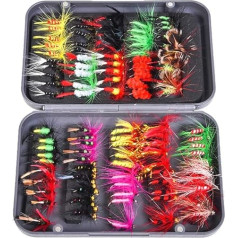 Fly Makšķerēšanas piederumi, RoseFlower profesionālās sausās makšķerēšanas mušas, mākslīgo ēsmu komplekts, sausās mušas Fly Bait, Fly Makšķerēšanas lure komplekts ar ūdensizturīgu kastīti Zander Bass Fish Bass lašupis forele