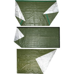 BESPORTBLE Zaļa ārkārtas kempinga telts Mylar guļammaisu sega komplekts āra pārgājienu izdzīvošanas maratoniem vai pirmās palīdzības piegādēm