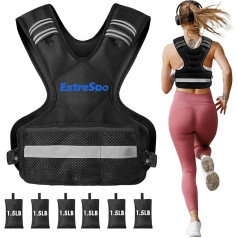 ExtreSpo regulējama svērta veste vīriešiem un sievietēm, 5,0-9,1 kg/9,1-14,5 kg, svēršanas veste ar 6 dzelzs smilšu atsvariem, ķermeņa svara vestes vingrinājumu komplekts ar atstarojošu joslu spēka treniņiem
