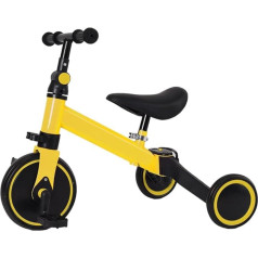 Bērnu trīsritenis un līdzsvara velosipēds 2 in 1 ar regulējamu sēdekli un stūri, bērnu trīsritenis ar noņemamiem pedāļiem, bērniem no 1 līdz 3 gadu vecumam - 2 vienā (dzeltens)