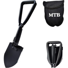 MTB militārais saliekamais kempinga lāpstu rīks ar koka zāģa asmeni un taktisko somu, 46 cm, melns