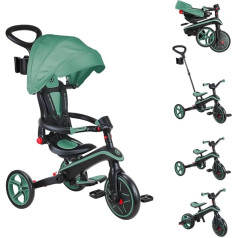 GLOBBER Explorer trīsritenis salokāms 4-in-1 - olīveļļas zaļš - trīsritenis, līdzsvara velosipēds un bērnu ratiņi 10/8,5 collu izmērā - TPR sēdeklis - regulējams augstums bērnu transportlīdzeklim