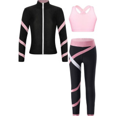 FEESHOW 3 gabali bērnu treniņtērps meiteņu sporta krūšturis Legingi un slim Fit sporta jaka Slidošana Joga apģērbs Treniņu komplekts
