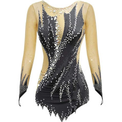 Hynyjxjy Profesionālā vingrošanas Leotard apaļa kakla slidošanas kleita meitenēm roku darbs daiļslidošana kostīms āra sporta apģērbs ar spīdīgu Rhinestones