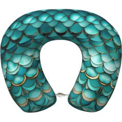 SDEGTHO nāras kakla spilvens Fish Scale Design Travel Pillow Pure Memory Foam Comfortable Breathable Teal