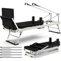 RVIFY Pilates Reformer Pilates Reformer mašīna ar divām pretestības atsperēm un kabeļiem, salokāms Pilates mašīnu aprīkojums Fitnesa paklājs