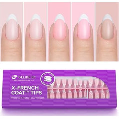 Gelike ec Soft Gel Press On Nails: Īsi mandeļu X-franču nagu uzlikšanas nagi, īsi, pilnībā pārklāti nagi salona kvalitātei, ērti valkāšanai, 160 gabaliņi, 12 izmēri (franču ar dizainu), krāsa