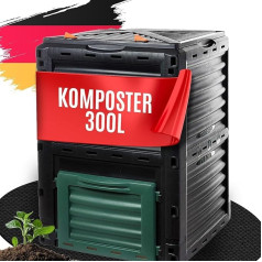2friends Premium dārza kompostētājs Ātrs kompostētājs 300 l, izturīgs plastmasas, atvāžams vāks, H 81 x W 80 x D 80 cm, termiskais kompostētājs dārza/virtuves atkritumiem, 100% pārstrādāts, ES, modelis Marx