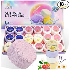 HEYMKGO Aromterapijas dušas tvaikonis, 18 gabalu dāvanu komplekts sievietēm, 9 relaksējoši aromāti, ideāli piemērots stresa mazināšanai, sporta zāles dāvanas, ģimenes dāvanas un labsajūta, unikāls