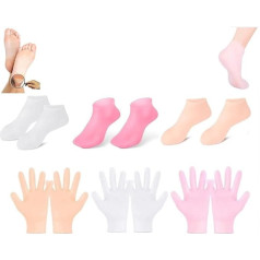 3 pāri x silikona zeķes + cimdi sausām, saplaisājušām pēdām sievietēm, mitrinošas silikona zeķes sievietēm, sieviešu pēdu spa pedikīra silikona zeķes, silikona mitrinošas zeķes