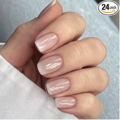 Kaichen Press On Nails - Rozā un balta gradienta īsi kvadrātveida nagi | 12 izmēri - 24 gabaliņu nagu komplekts ar līmlentēm