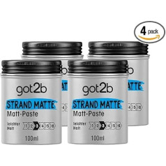 got2b Strand Matte Paste (100 ml), matu veidošanas pasta matēta sērfotāju izskata veidošanai, skrāpēšanai, teksturēšanai vai pieradināšanai bez līmēšanas, vidēji noturīga, 4 x 100 ml