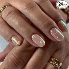 Kaichen Press On Nails 3D pārklājums Īsie apaļie nagi 12 izmēri 24 gabaliņu nagu komplekts ar līmlentēm