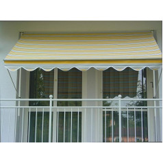 Angerer Clamp markīze Exclusive - Aizsardzības markīze pret saules stariem - montāža bez urbšanas un dībeļiem - ideāla balkona markīze īres dzīvokļiem (150 cm, balta/pelēka/geltena)