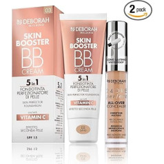 Deborah Milano BB krēms Skin Booster, SPF 15, 03 Sand, ar C vitamīnu, Second Skin, 30 ml un 24 Hour Perfect All-Over Liquid Concealer, 05 Amber, ūdensnoturīgs un ilgnoturīgs, 5,5 g
