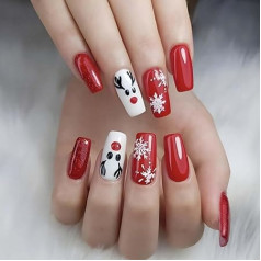 Bufenia Falsche Weihnachten Nägel 24 Pcs Schneeflocke Ballerina Presse auf Nägel Weihnachten Sarg Nägel Acryl gefälschte Nägel für Frauen und Mädchen (C)