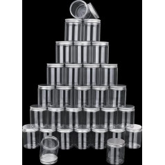 30 iepakojumi 250ml caurspīdīgas plastmasas burciņas ar sudraba vāciņiem, ar platu kaktiņu kosmētikas trauciņi gļotām, pērlītēm, kristāliem, mirdzumiem, kosmētikas līdzekļiem, losjoniem, krēmiem, ziedēm un citiem izstrādājumiem līdz