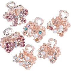 Lurrose Pack of 6 Rhinestone Small Claw Hair Clips with Pearls Metal Crystal Bow Butterfly Mini Claw Clip Hair Clips for Baby Girls Women