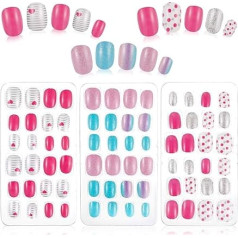 RosewineC Pack of 72 Girls Press on Nails Fake Nails Mākslīgie nagu tipi bērniem Pilnīgs segums Īsi viltus nagi meitenēm Kids Nail Art Decoration (Girls Press on Nails)