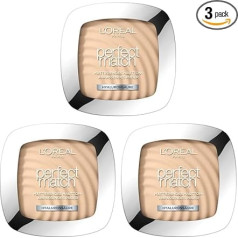 L'Oréal Paris pūderveida grims, matējošs pūderis ar SPF 8 spoguliņu un sūkliņu, Perfect Match Powder, Nr.1.R/1.C Rose Ivory, 9g (3 gab.)