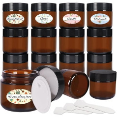 15 x 60 ml dzintara stikla burciņas Tukšas kosmētikas tvertnes ar iekšējo oderējumu un melniem vāciņiem, kas atkārtoti uzpildāmas apaļas losjonam, ziedēm, vannas sālim, kosmētikas līdzekļiem