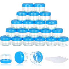 50 gab. 5g paraugu trauki, 5ml tukšas burciņas ar vāciņiem Mazas kosmētikas burciņas Mini paraugu burciņas ar 4 mini spatuliņām grimam, eļļām, losjoniem, pulverim, krāsām, rotaslietām, lūpu balzamamam (zils vāks)
