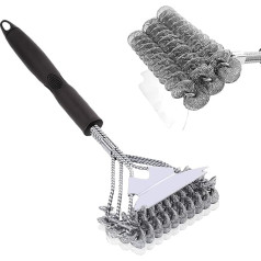 Grilu tīrīšanas birste, grilu tīrīšanas birste bez sariem, grilu stiepļu birste ar metāla skrāpi, droša grilu tīrīšanas birste visu veidu grilu tīrīšanai, lieljaudas tīrīšanas birste
