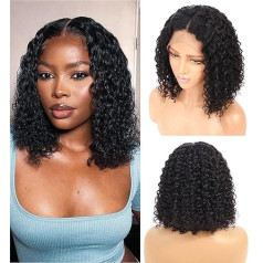 Cilvēku matu parūka 13 x 4 mežģīņu parūka Deep Wave Curly Real Hair Short Bob Lace Front parūka Cilvēku matu parūkas Brazīlijas Virgin Hair 150% blīvums Dabiskā krāsa 14 collas (35 cm)