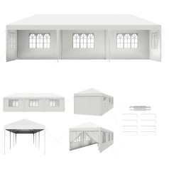 Aufun Gazebo Party Tents 3 x 9 m Ūdensizturīga Marquee Alus telts Dārza telts Āra dārza lapene UV aizsardzība ar 8 noņemamām sānu sienām un jumtu Ziemcietīga kempinga telts Balta